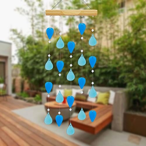 Miniatura 4 de Topadorn Campanillas de viento decorativas con luz solar para el hogar, jardín y patio, decoración de campanillas de viento móviles de cristal azul