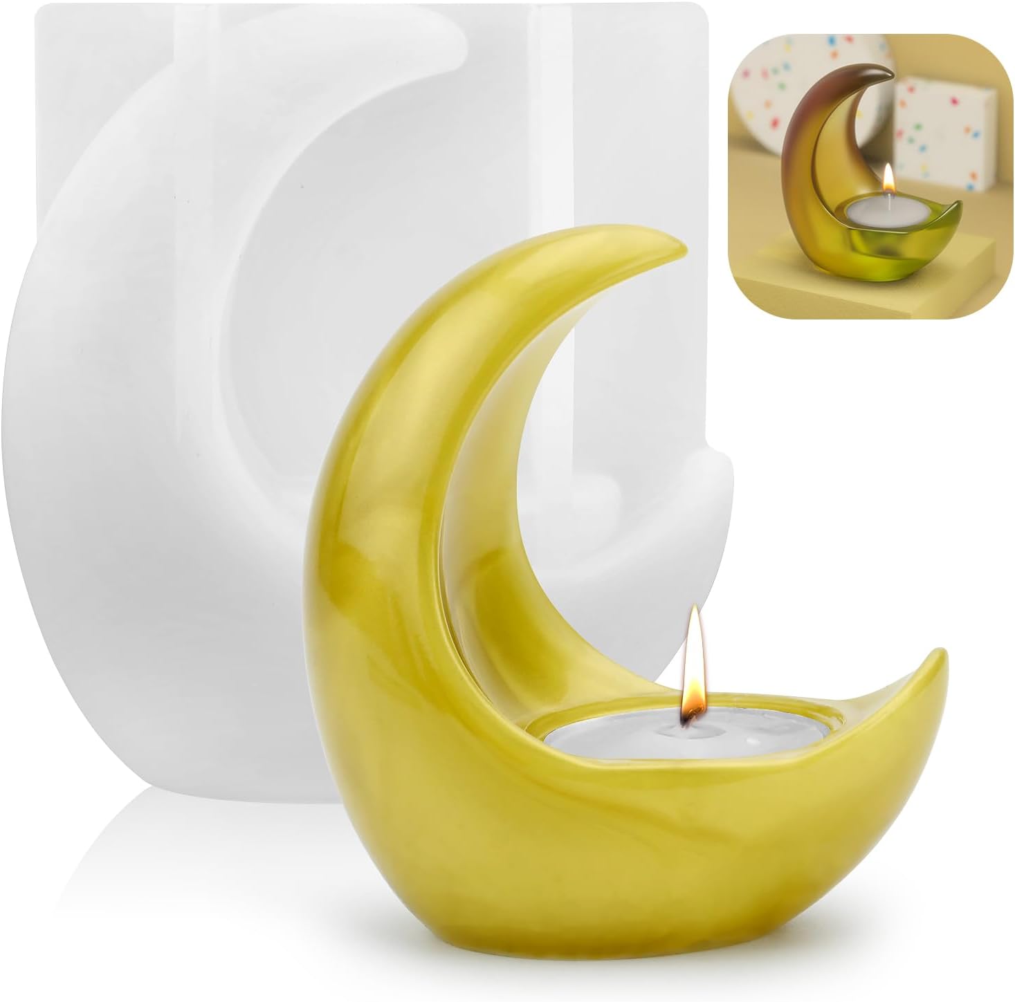 Silicone Candle Holder Moulds Moon Shaped Candle Epoxy Moulds Handmade