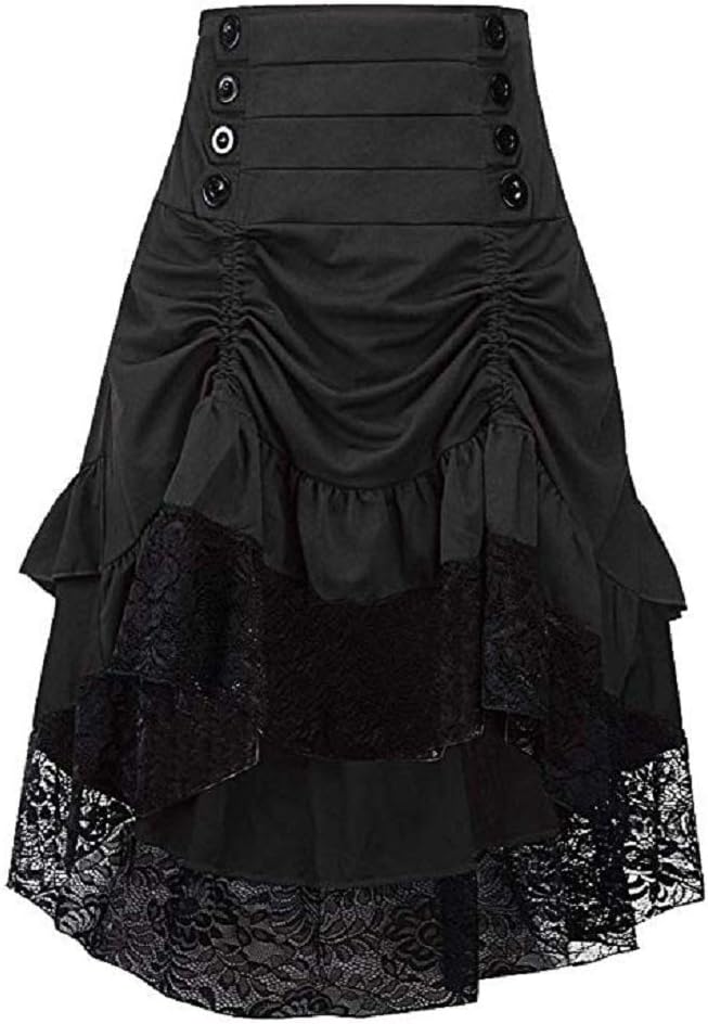 Sorrica Women's Steampunk Retro Gothic Vintage Ruffle High Low Gypsy Hippie Lace Party Skirt