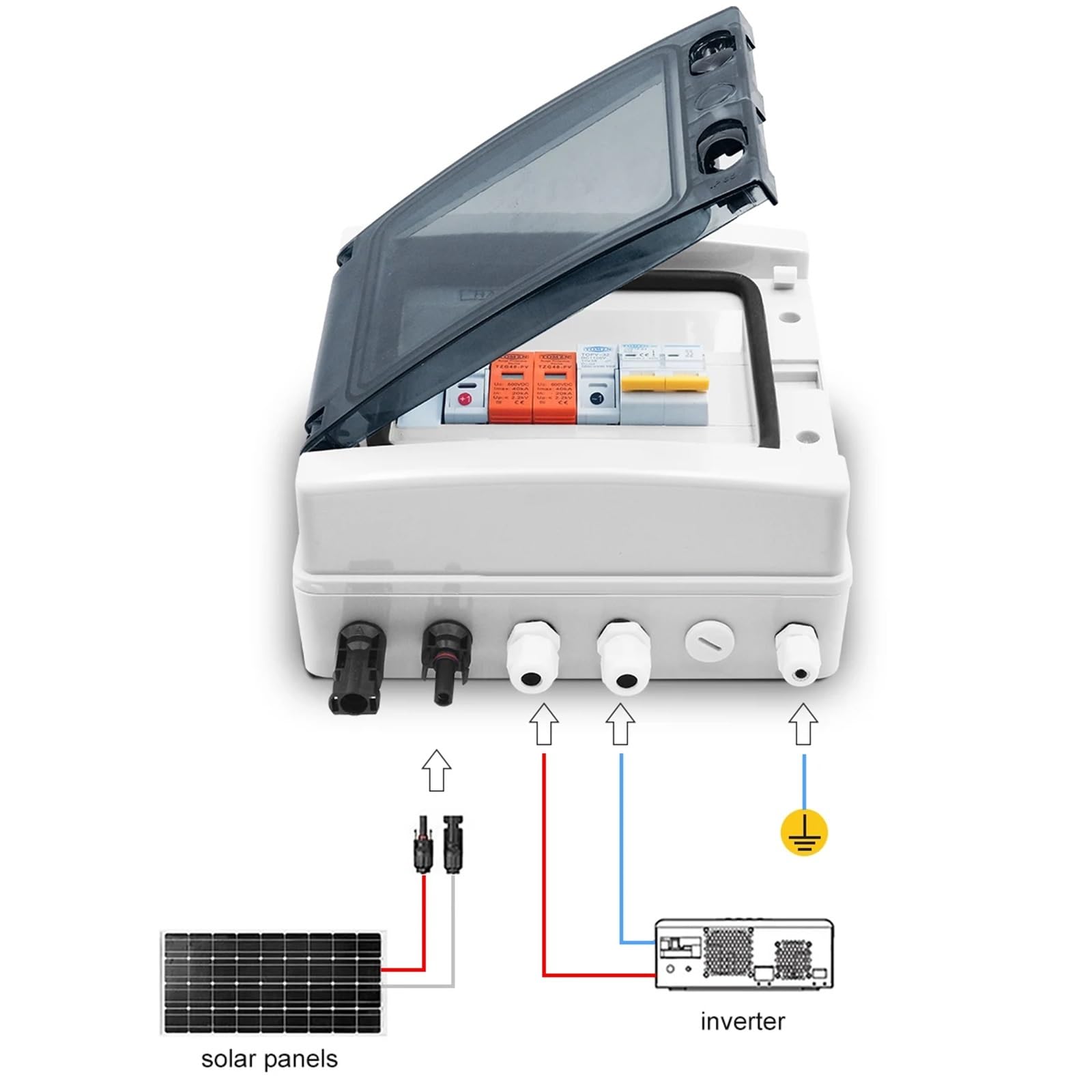 Quadro Elettrico Esterno,Consumer Unit Quadro di combinazione fotovoltaico solare con protezione contro i fulmini 1ingresso 1uscita DC 600V fusibile MCB SPD scatola impermeabile IP65(25A DC MCB)
