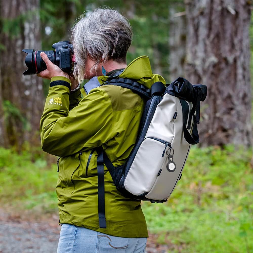 4-Pack Protective Holder for AirTag Case, Air Tag Case Leather with Keychain, Air Tag Accessories Portable Case Compatible with AirTags 2021 (Black, Red, Brown, Blue)