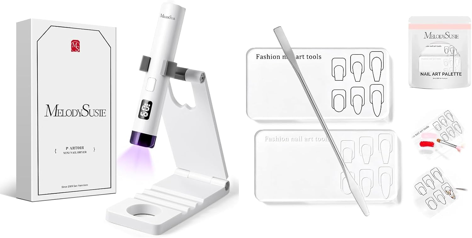 MelodySusie Handheld UV Light with Stand and 2Pcs Nail Art Practice Palette with Spatula