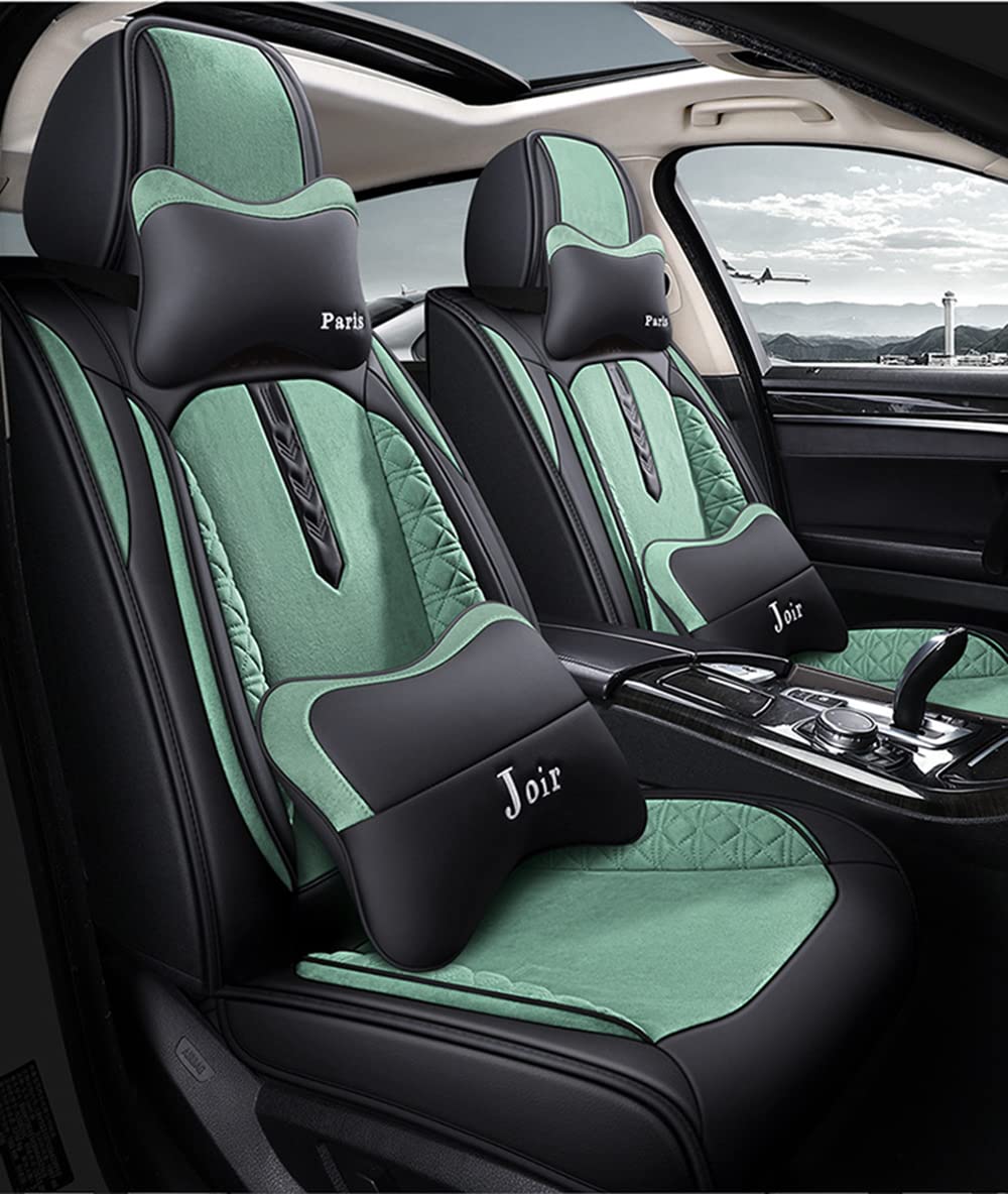 Fundas Universales De Piel Sintética para Asientos De Coche, Fundas Asientos Coche para Seat Delantera Y Trasera Juego Completo De 5 Asientos Universal,Green + headrest
