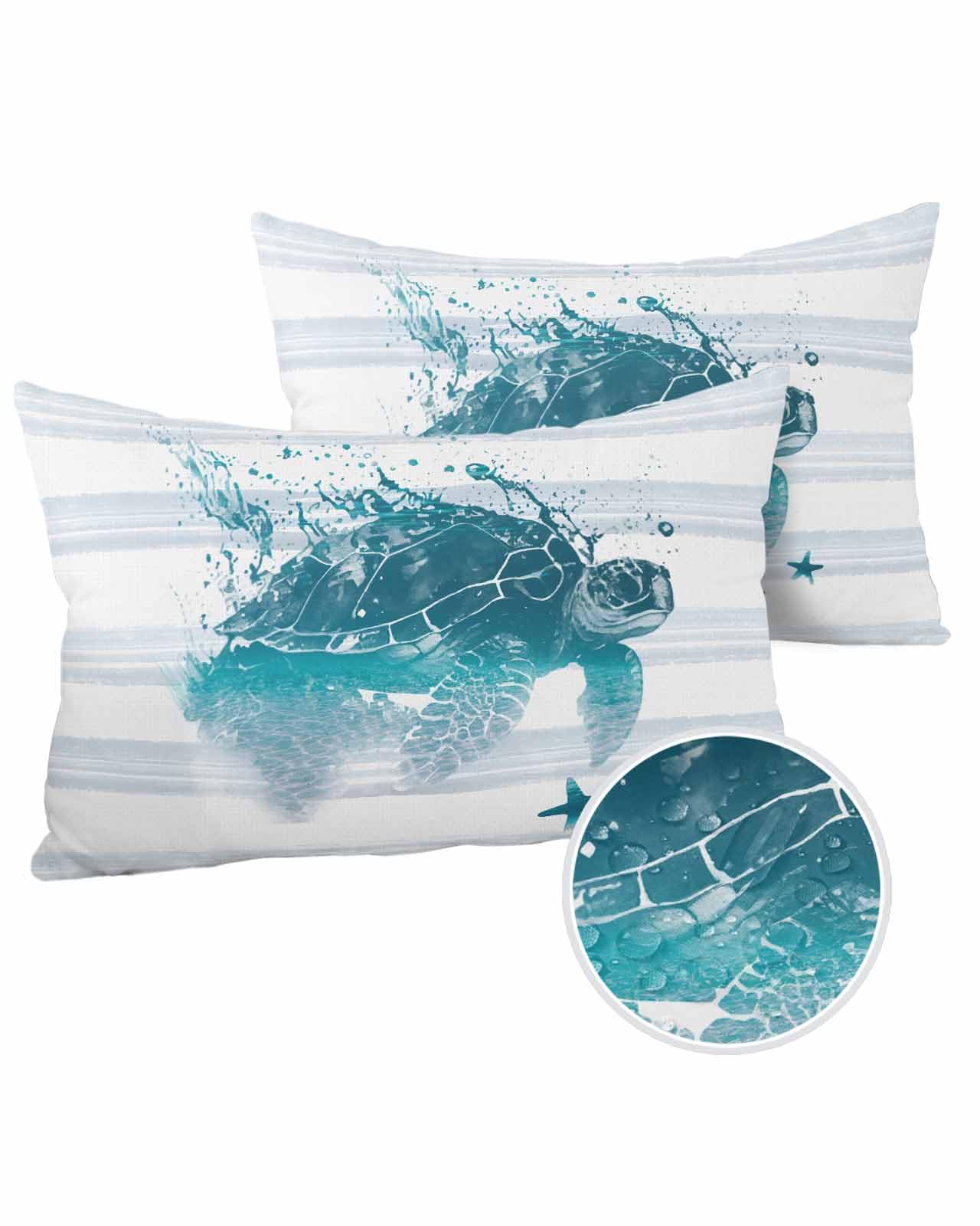 Boanket Lumbar Pillow Covers 12 x 20 in, Sea Turtle Waterproof Throw Pillow Cover Set of 2, Coastal Nautical Teal Starfish Summer Beach Home Decorative Rectangle Cushion Covers for Patio/Couch/Garden