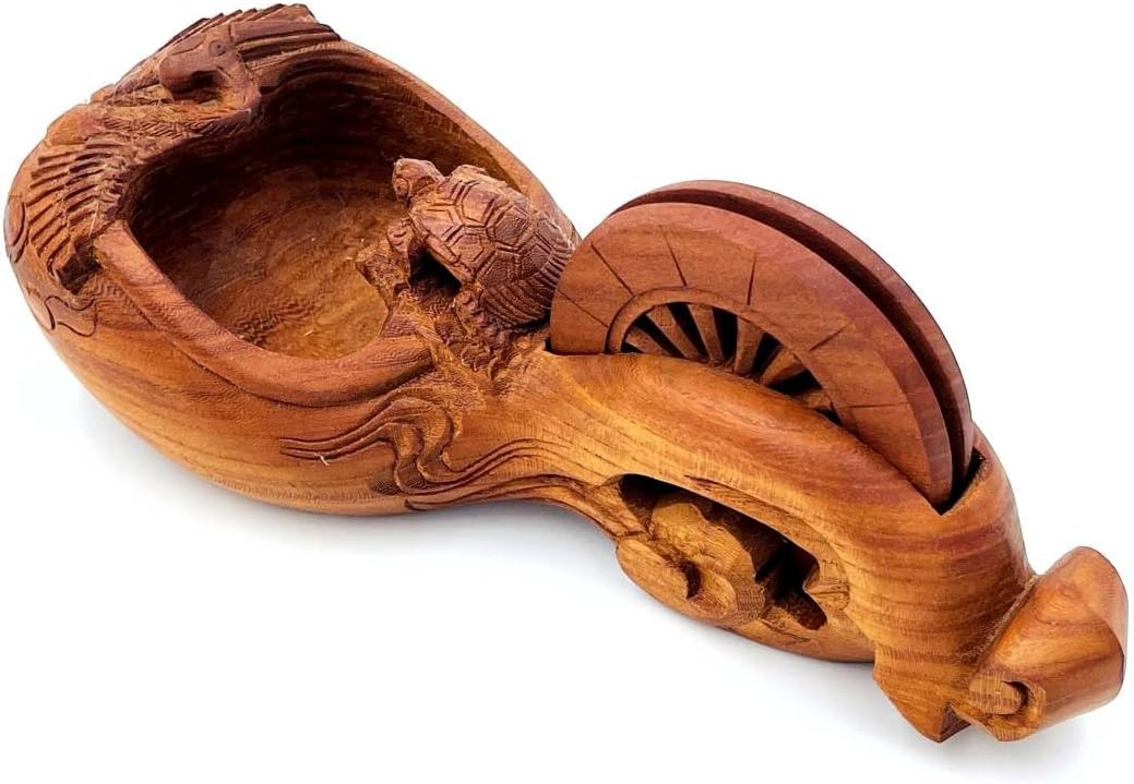 墨壺 大工道具 鶴亀 墨つぼ 木製 彫刻 墨ツボ 全長40.5cm坪
