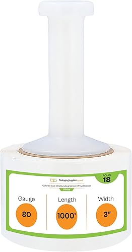 Vista 14 de PSBM - Mini envoltura elástica negra con asa, paquete de 12, 5 pulgadas x 1000 pies, calibre 80, adhesivo de plástico de tinte oscuro/opaco