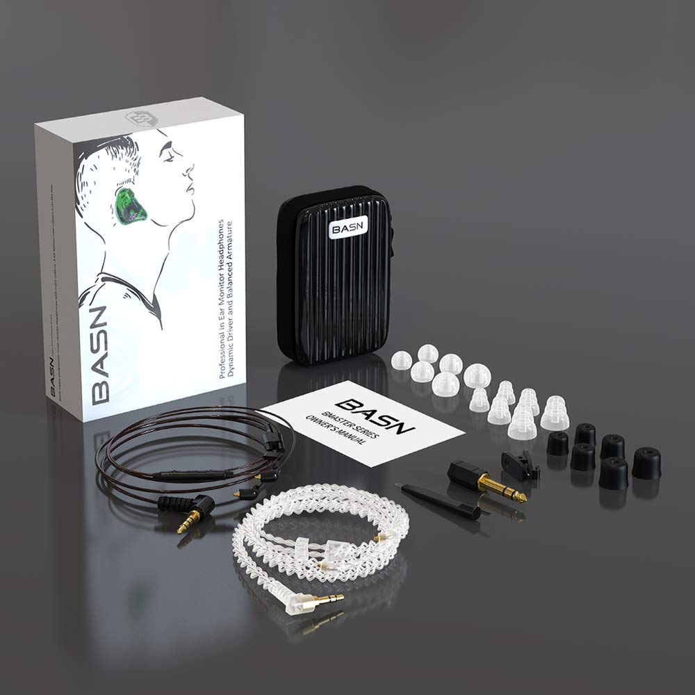 BASN Bmaster In-Ear-Kopfhörer, dreifache Treiber, Geräuschisolierung, kabelgebundene Kopfhörer mit zwei abnehmbaren MMCX-Kabeln, für Musiker, Schlagzeuger, Sänger, Bühne, Grün
