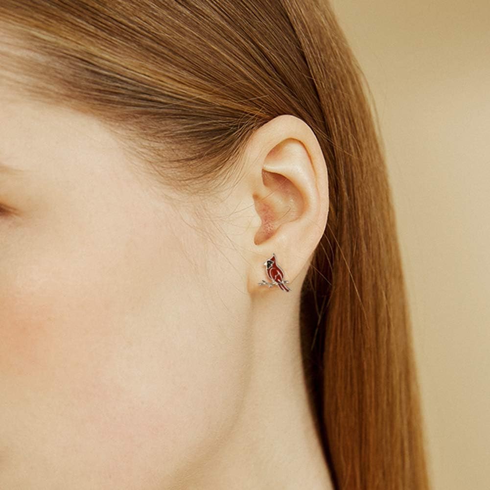 MANBU Sterling Silver Cardinal Jewelry for Women - Red Bird Stud Earrings Pendant Locket Necklace Bracelet Always In My Heart Memorial Jewelry Gift