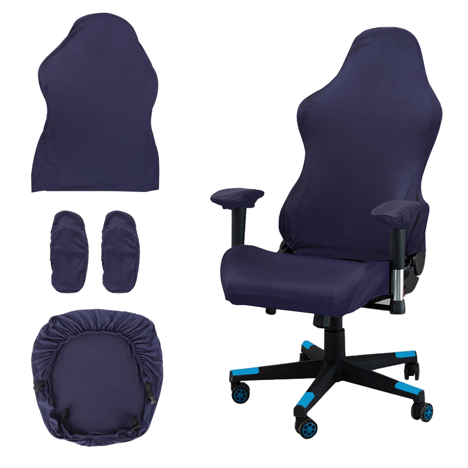 Rivestimento per Sedia da Gioco, Copri Sedia Gaming 4 pezzi, Copertura per Sedia da Gaming Blu Navy, Braccioli Schienale della Sedia da Ufficio per Sedie da Computer, Sedia da Gioco