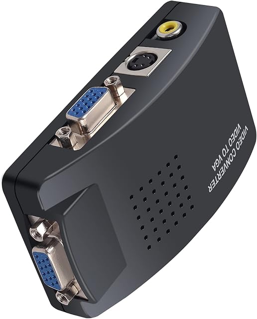 LiNKFOR AV to VGA Converter VGA S-Video RCA to VGA Adapter RCA Composite AV S- Video to VGA Converter Box Video Converter Adapter with Extra 4 Cables for CCTV DVR PC Laptop to TV Projector