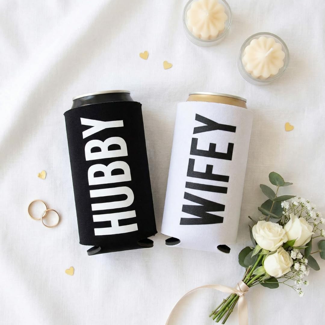 Hubby Wifey Slim Can Cooler Sleeves Couple Insulator Set