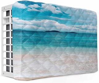 Indoor Air Conditioner Covers for Window Units, Coastal Beach Window Waterproof AC Cover for Inside with Drawstring, Blue Ocean Summer Sand Mountain Shore Double-Layer Insulation AC Cover 17x13x3.5in