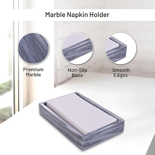 Miniatura 2 de Bey-Berk Servilletero de mármol auténtico, soporte para toallas de papel para baño, cocina, al aire libre, soporte para toallas de mano de mármol,