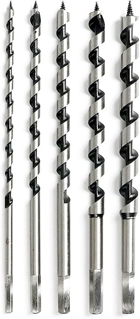 Wisfor Wood Drill Bit Sets, 5Pcs Extra Long Woodworking Drill Bit Sets 6-14mm Carbon Steel Spiral Drilling Hole Cutter Hex Shank 9 Inch Auger Bit for Home Improvement Industrial Workshop