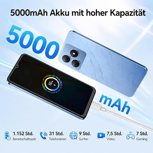 NexiPosket Téléphone Portable Pas Cher 12Go+256Go/TF 2To, Smartphone Android 4G Double SIM, Écran 6,56'' HD+ 90Hz, Batterie 5000mAh, Caméra AI 13MP+8MP, Face ID/OTG/GPS, Garantie 3 Ans - Bleu - 6
