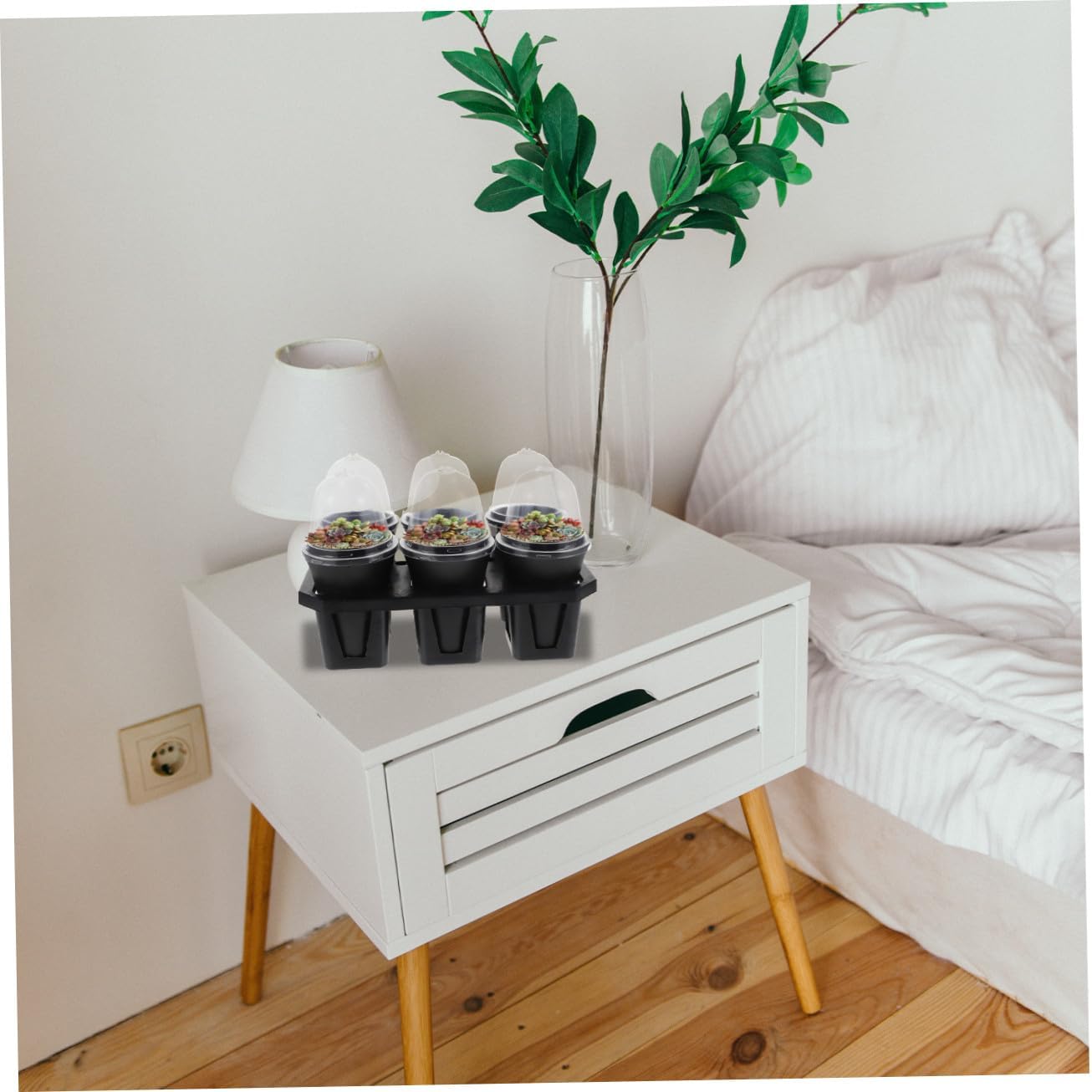Milisten Plastic Nursery Plant Pots with Lid and Base Bracket, Medium Root Control Succulent Planter Set for Indoor and Outdoor Gardening, 6pcs Black Round Stuffy Planting Containers