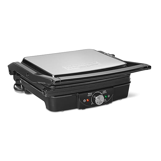 Amazon Basics Panini Press & Electric Indoor Grill with Temperature Control, Non-Stick Ceramic Plates, Black