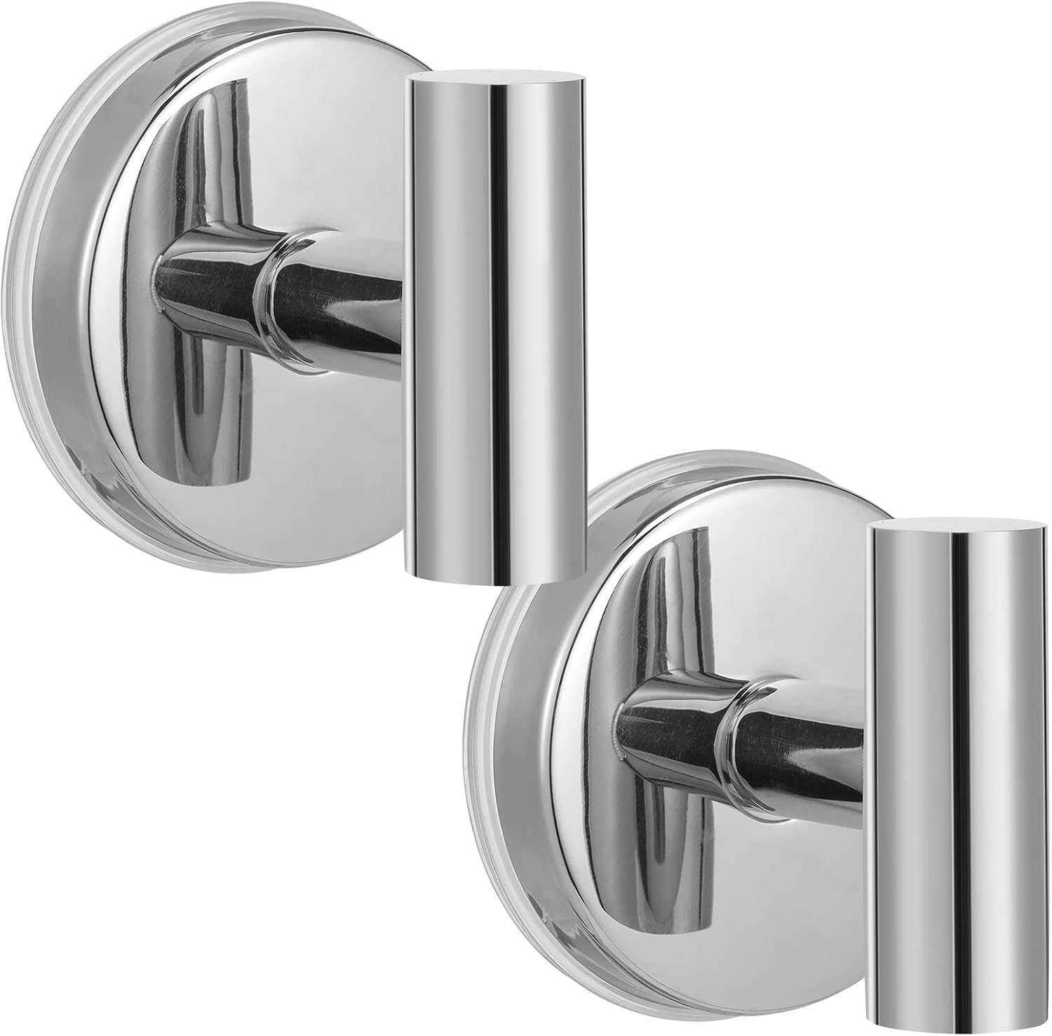 Large Suction Cup Hooks, Heavy Duty 15lb Holds Towel & Robe, No-Drill Shower Bathroom Hooks for Tile Wall Glass Mirror, Mounts on Smooth Non-Porous Surfaces (2, Chrome Polished)