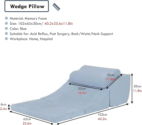 Miniatura 2 de Almohada de cuña extra larga de 40 pulgadas, cuñas de almohada plegables para reflujo ácidoapnea del sueñopostcirugía, cuña de cama de espuma