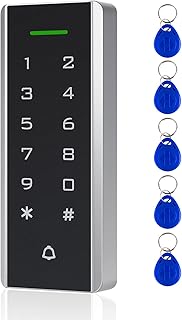 Door Access Control System, 125KHz Proximity ID Card Access Control Keypad Support 1000 Users ID Card Reader Digital Keypad + 5PCS Keychains for Entry Access Controller Gate Opener