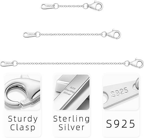 Miniatura 4 de VANBARIS Extensores de collar de plata esterlina para mujer, extensor de cadena de plata de ley para collares, juego de 3 piezas (1, 2, 3 pulgadas)