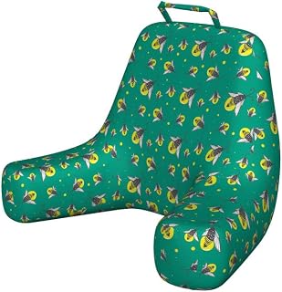 Lunarable Firefly Reading Pillow Cover, Cartoon Flying Bugs with Curly Antlers and Big Yellow Dots on Green, Unstuffed Printed Bed Rest Case from Soft Fabric, XL Size, Sea Green Yellow Taupe