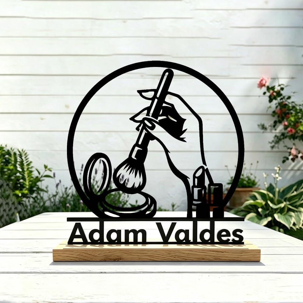 Personalized Makeup Artist Metal Sign with Wooden Baser Custom Beauty Salon image 3