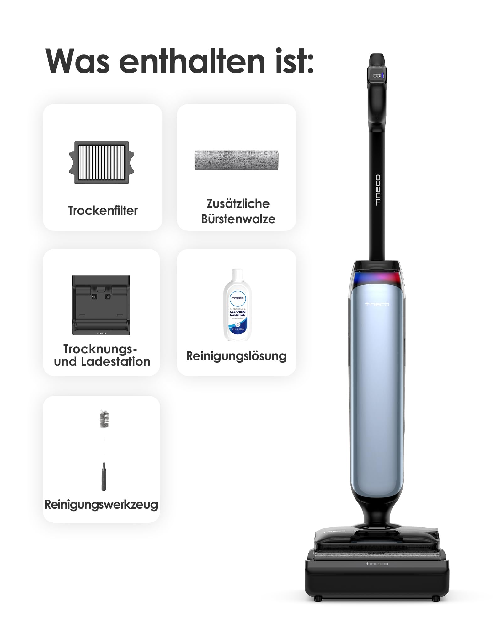 Tineco Floor One S9 Artist Nass Trockensauger, 22000Pa, 360° SmoothDrive, Anti-Tangle, 85°C Flashdry, 50Min Laufzeit