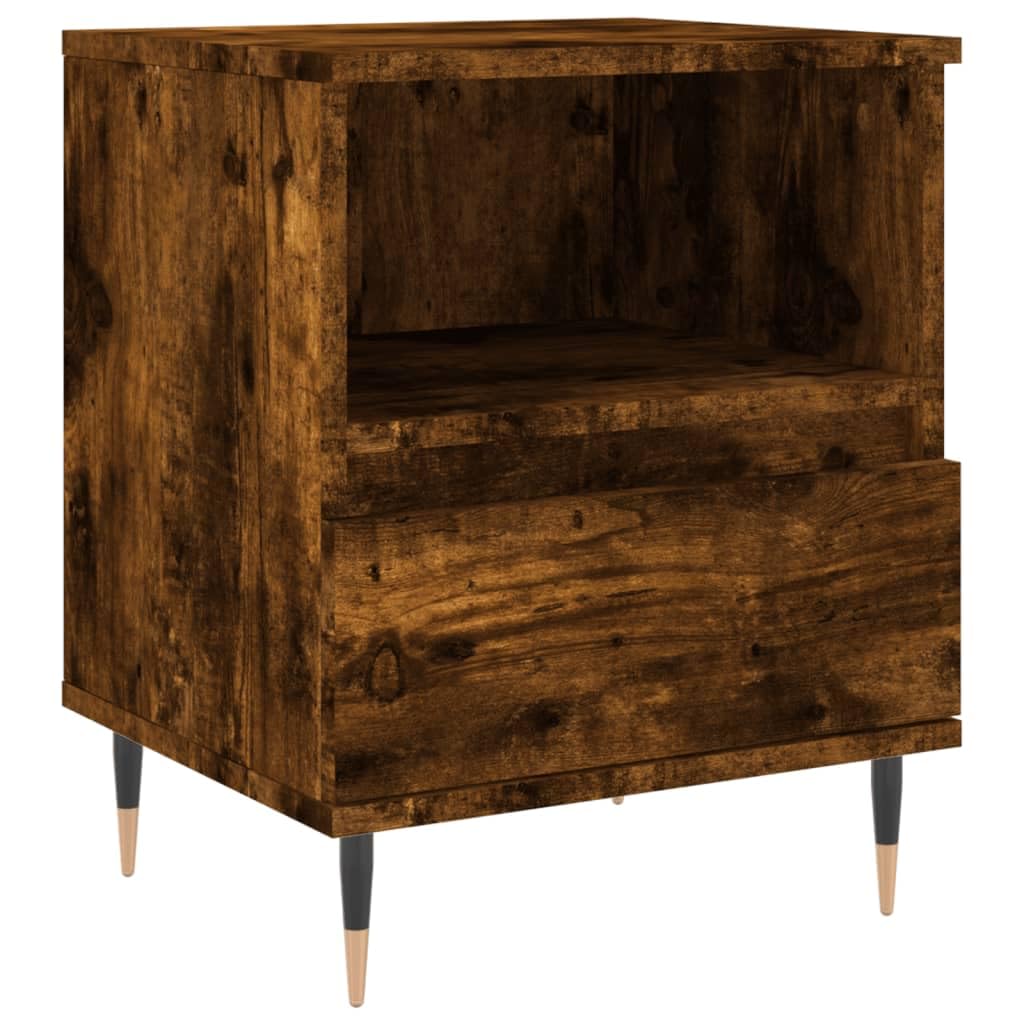 Table de chevet chêne fumé haut de gamme avec pieds en métal design