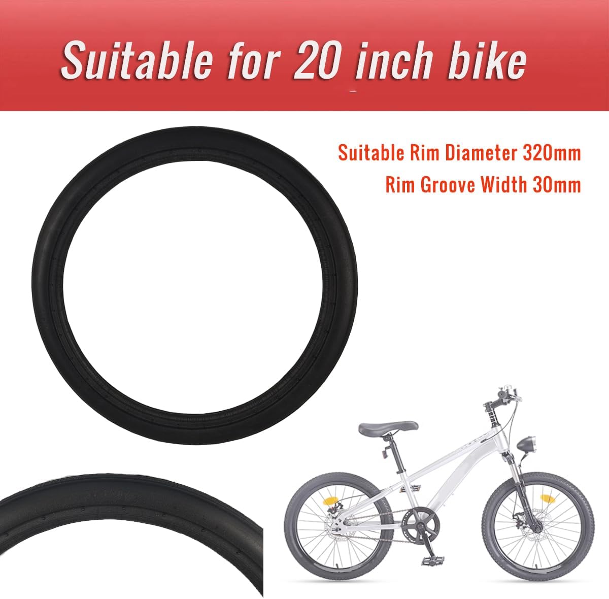 20x1.75 Bicycle Solid Tires Rubber Anti-Puncture for BMX Road Bike | 20 inch bike solid tire, High-elastic rubber anti-puncture explosion-proof, Shock-absorbing, Fit 30mm rim groove width