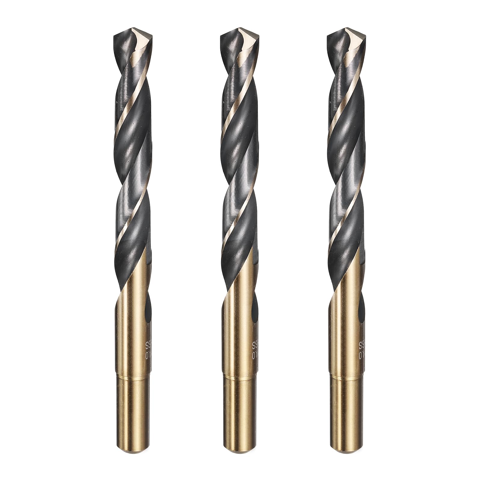 sourcing map 4pcs Reduced Shank Twist Drill Bit 14mm Dia 13mm Shank High Speed Steel M2 Black and Gold Oxide Finish Drill Bits for Drilling Hard Metals, Stainless Steel, Cast Iron