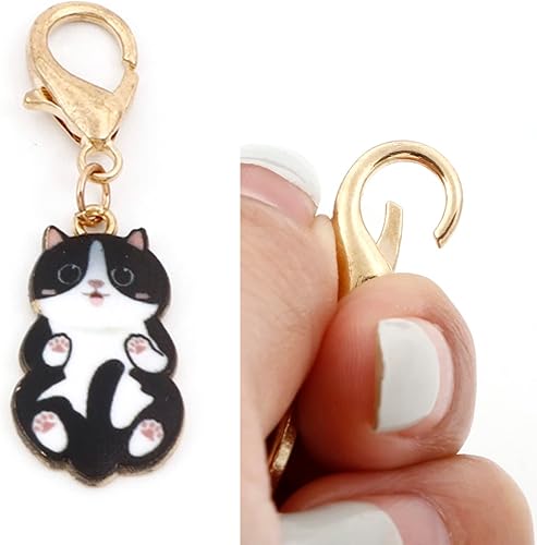 Miniatura 8 de DoreenBeads 6 dijes de marcador de punto de gato para tejer y tejer, aleación de bloqueo esmaltado de ganchillo con cierre de langosta, accesorios