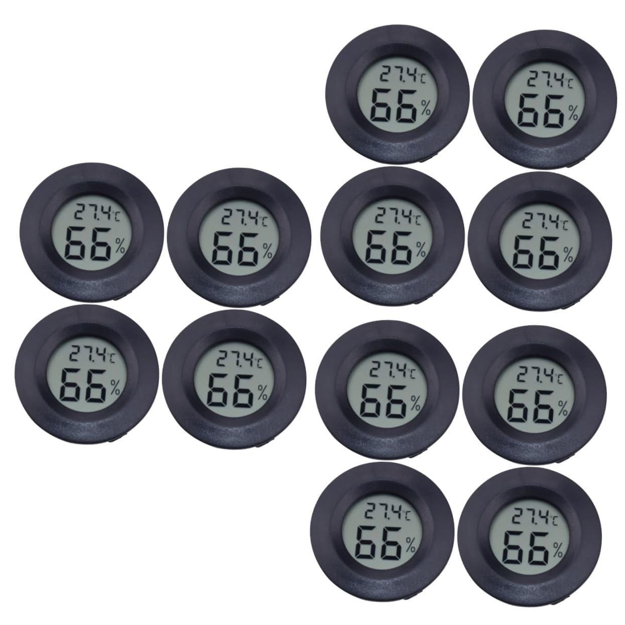 Sosoport 12pezzi Igrometro Digitale Rotondo per Rettili Termometro Elettronico Acrilico Misuratore di umidità e Temperatura per Casa e Negozio di Animali Nero