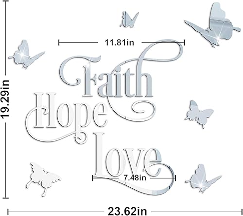 Miniatura 6 de Adhesivos de pared de espejo acrílico 3D de Faith Hope Love, superficie de espejo de mariposa HOLENGS despegar y pegar, calcomanías de pared de