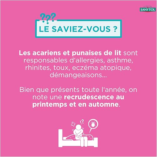 Sanytol - Désinfectant Anti-Acariens, Punaises de Lit et Puces - 300 ml - Lot de 4 - Pour Tissus, Matelas, Moquettes - Efficace 4 Mois, Sans Odeur Résiduelle, ne Tache Pas - 5