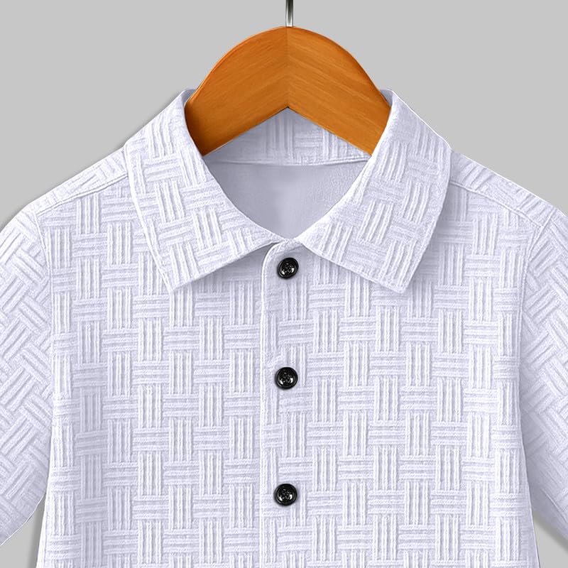 Image of Boys' Casual Cotton Blend Solid Collared Button Down Neck Half Sleeves Regular Fit Shirt