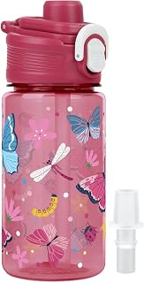 13oz Kids Water Bottle with Bite & Sip Straw, Butterfly | Toddler Water Bottle · BPA-Free, Handle, Leak-Proof, and Pop-Up Spout Cover · Safe for School Sports Travel & Camp