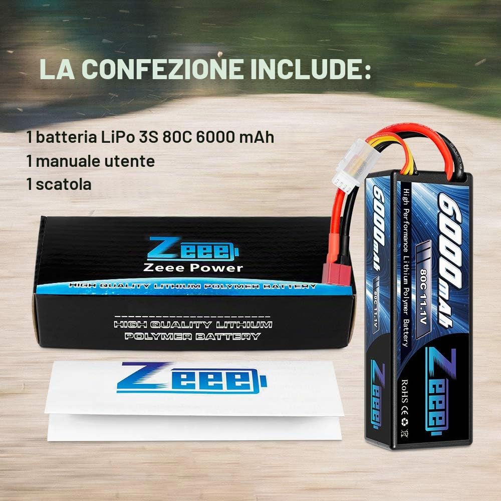 Zeee 3S Lipo Batteria 11,1V 80C 6000mAh Batteria RC Hardcase con Connectore Deans T Spina per RC Evader BX RC Veicolo Auto LKW Truggy RC Nave RC Modells RC Hobby