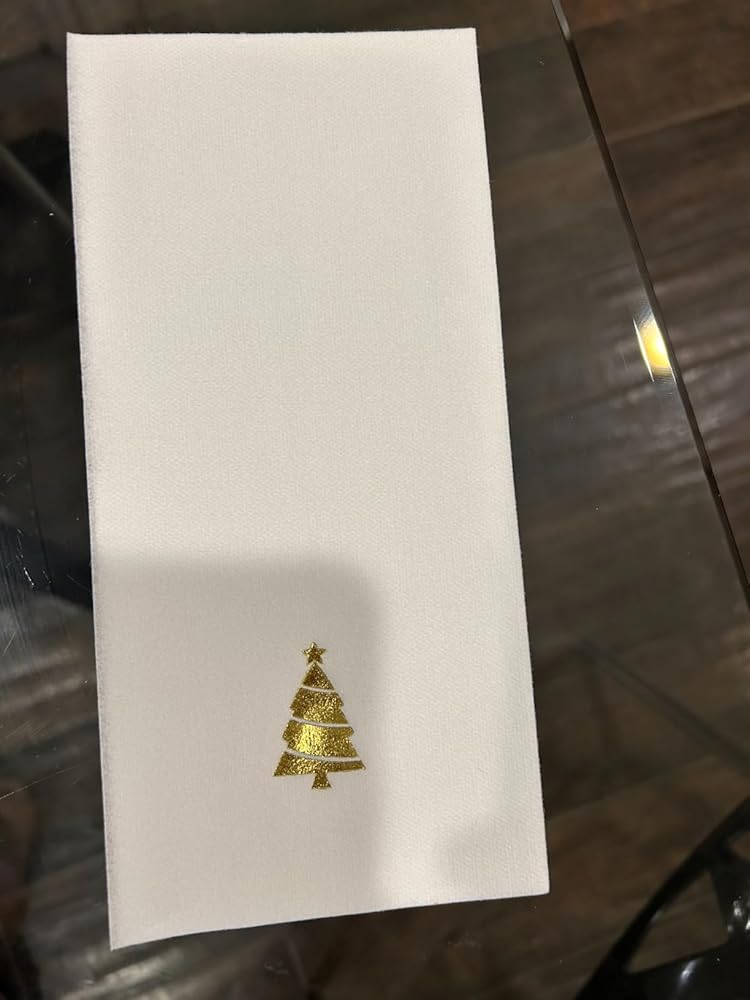 Goodluck 50 Pack Disposable Gold Christmas Tree Napkins for Party, Dinner, Wedding