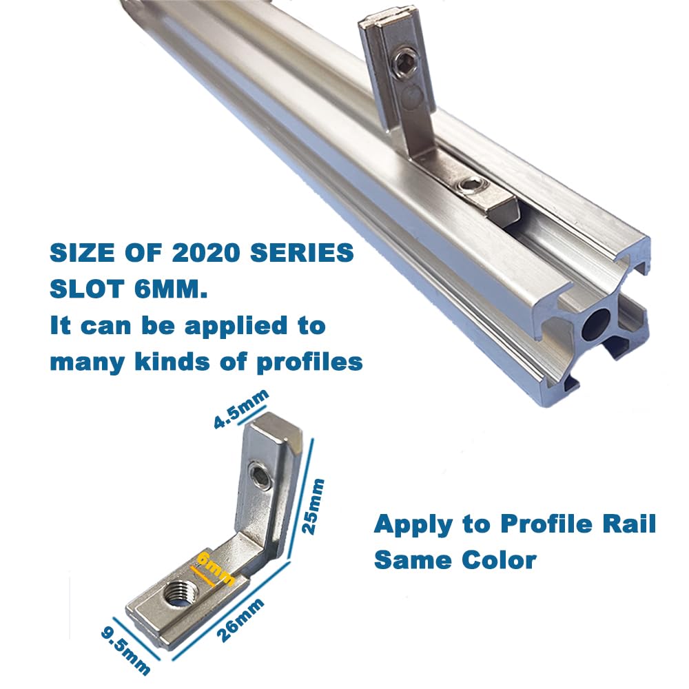 24pcs Sliver 2020 Series L-Shape Interior Inside Corner Connector Joint Bracket with Screws for 20x20 Series Aluminum Extrusion Profile Slot 6mm