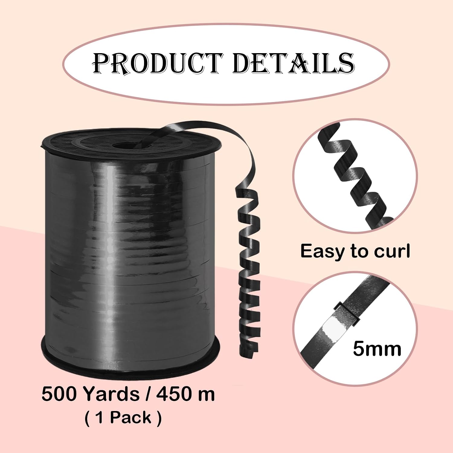 500 Yard Shiny Black Curling Ribbon Balloon Ribbon 1/5 Inch Ribbon for Crafts Gift Wrapping Balloon String Wedding Birthday Baby Shower Art Crafts Florist Flower Bows（Shiny Black）