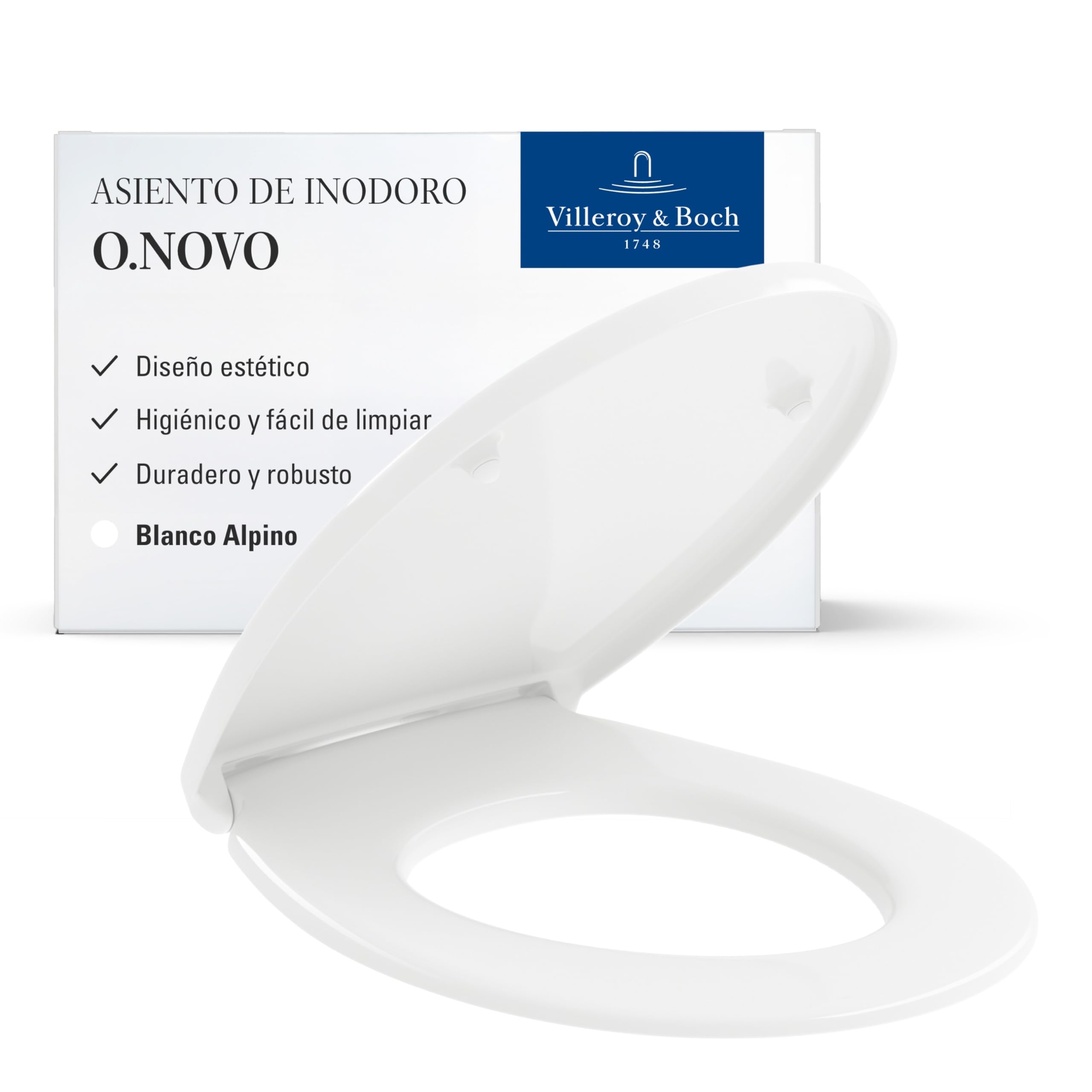 Villeroy & Boch O.novo, asiento de inodoro - Tapa de WC con diseño semi Wrap-over de Duroplast resistente - Con bisagras de acero inoxidable - Diseño ovalado - Recambio original