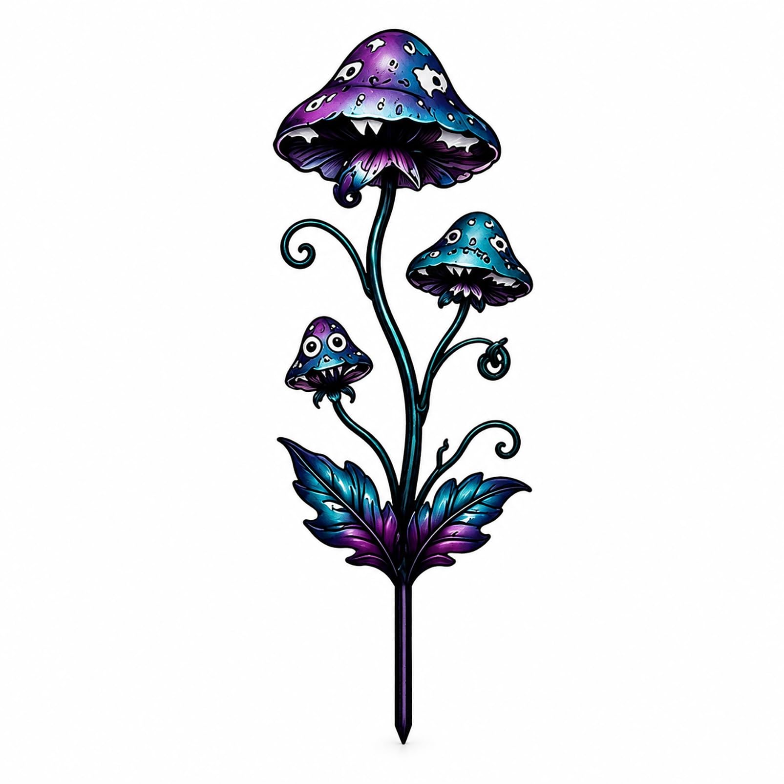 CASOME Psychedelic Mushroom Garden Stake, Whimsical Elfin Metal Lawn Ornament, Fantasy Artistic Yard Sign, Colorful Ironwork Patio Pathway Sculpture