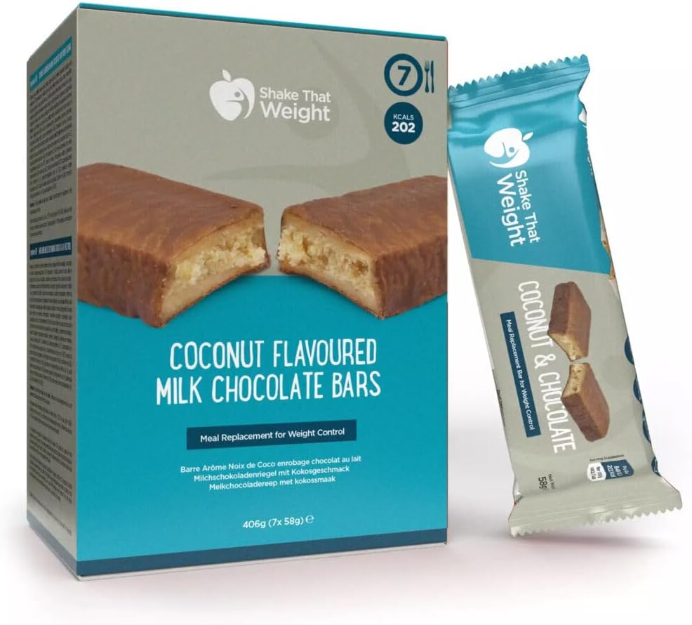 Shake That Weight - Chocolate Coconut Bar - Meal Replacement Bar for Weight Control - High Protein & Fibre, 20+ Vitamins & Minerals - Gluten Free, Low Sugar - 58g (Pack of 7)