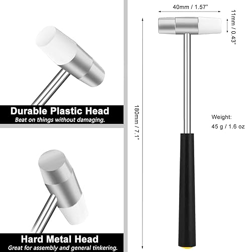 Miniatura 27 de Martillo pequeño de doble cabeza, 7-1/2 pulgadas de longitud, agarre moleteado plateado, mazo de joyería de doble cara, mini mazo para manualidades