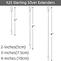 Vista 3 de Extensor de collar de plata de ley 925, extensores de cadena para collares de 2 pulgadas, 3 pulgadas, 4 pulgadas