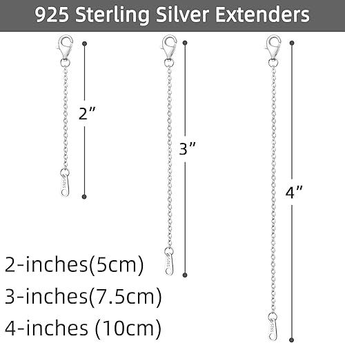 Miniatura 3 de Extensor de collar de plata de ley 925, extensores de cadena para collares de 2 pulgadas, 3 pulgadas, 4 pulgadas