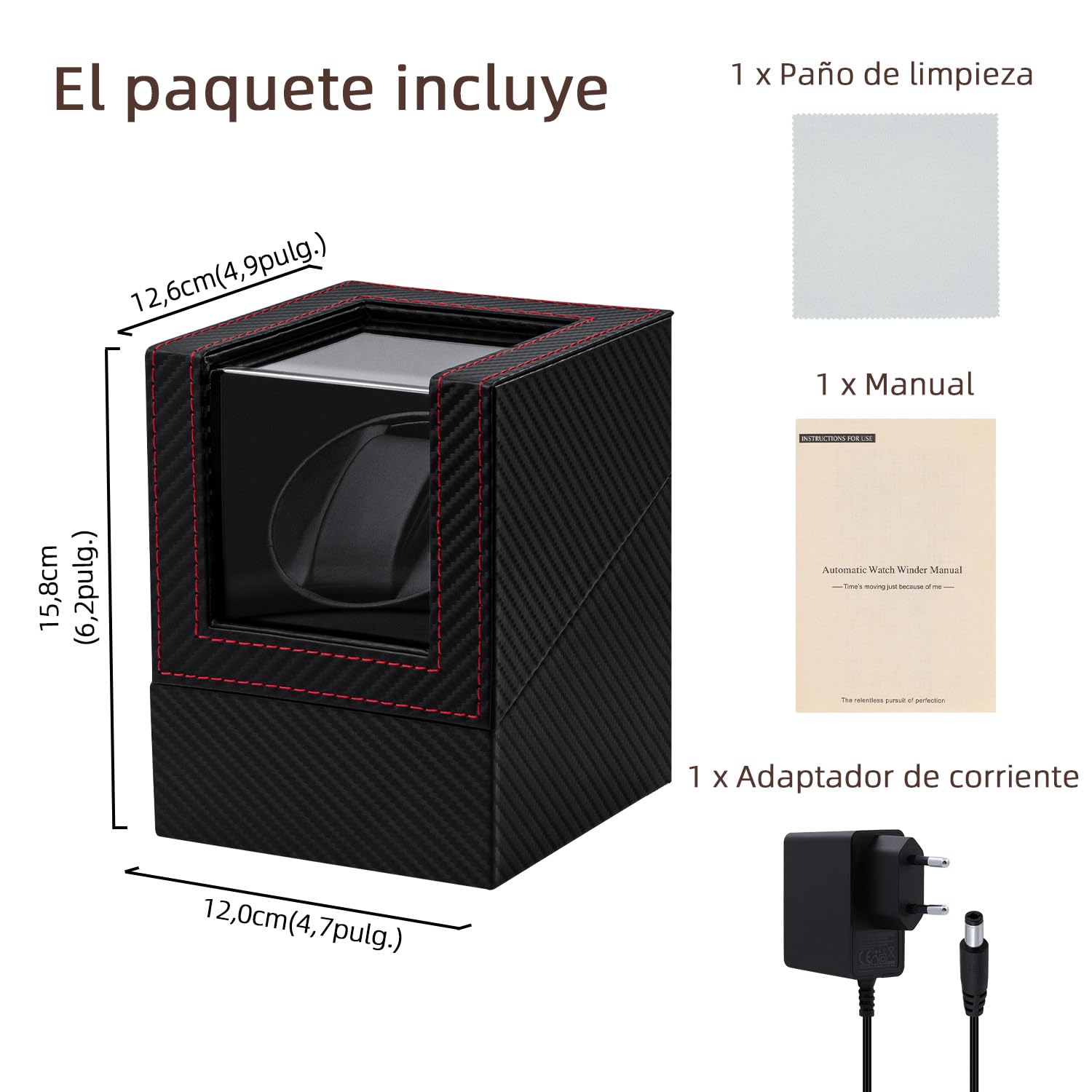 Mcbazel Cargador de Reloj para Relojes automáticos, Caja de Cargador de Reloj de Cuero de PU con patrón de Fibra de Carbono y Enchufe EU - Negro/Rojo