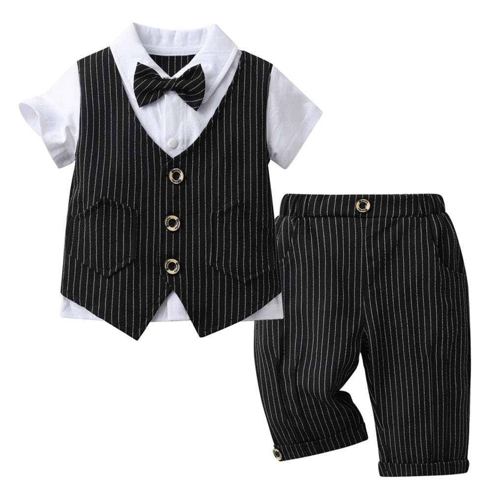 Lito Angels Completo Elegante Bambino Estivo Abito Formale con Gilet e Papillon, Nero Grigio Strisce