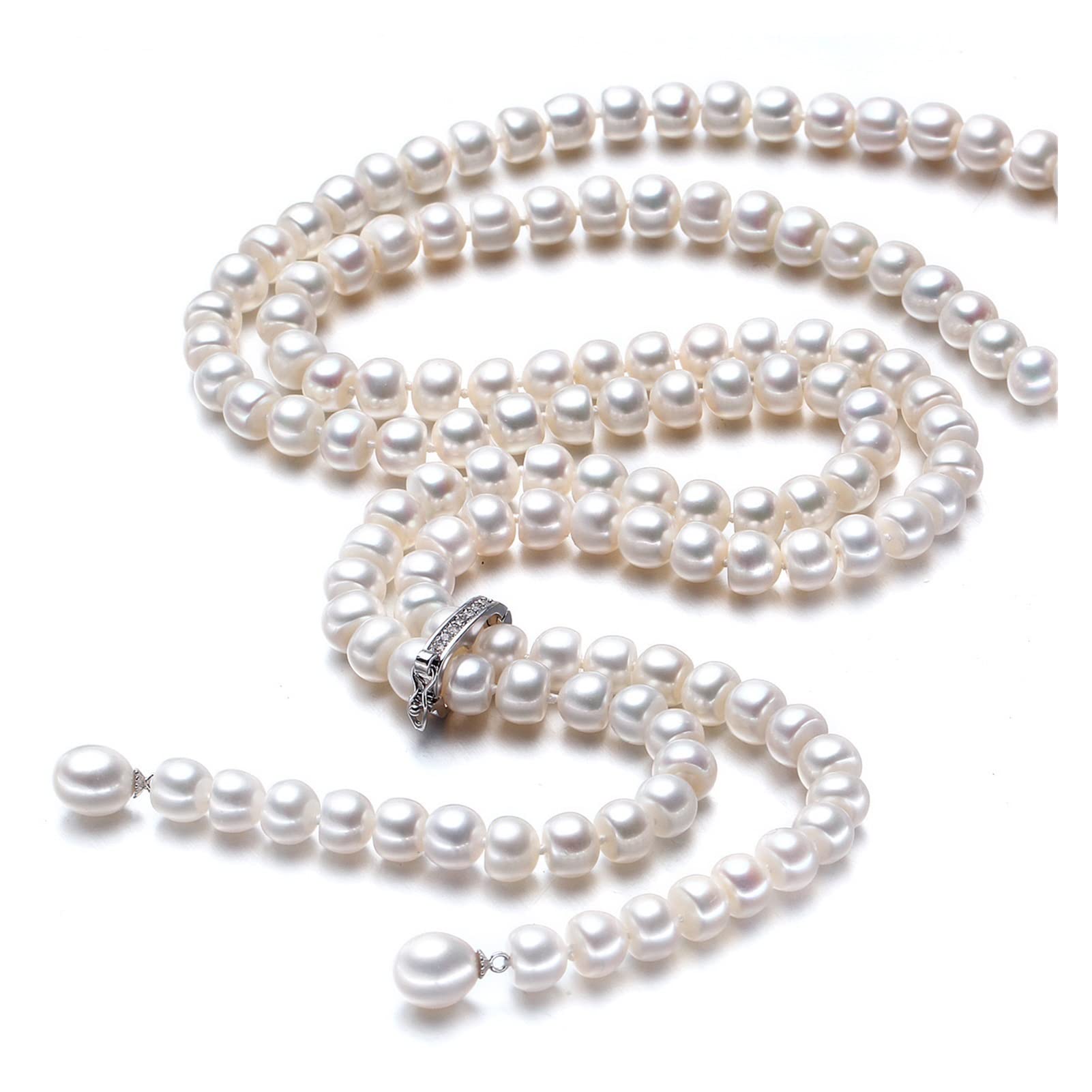 Lange Süßwasserperlen Halskette Modeschmuck Geschenk White Pearl